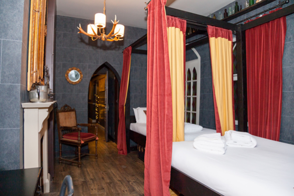 Four poster bed inside the Wizard Chambers of the Georgian House Hotel