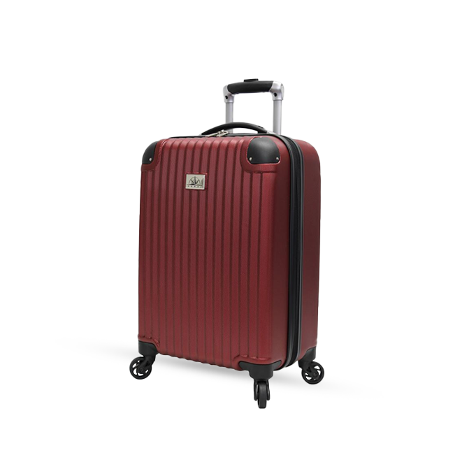 Red rolling carry-on suitcase