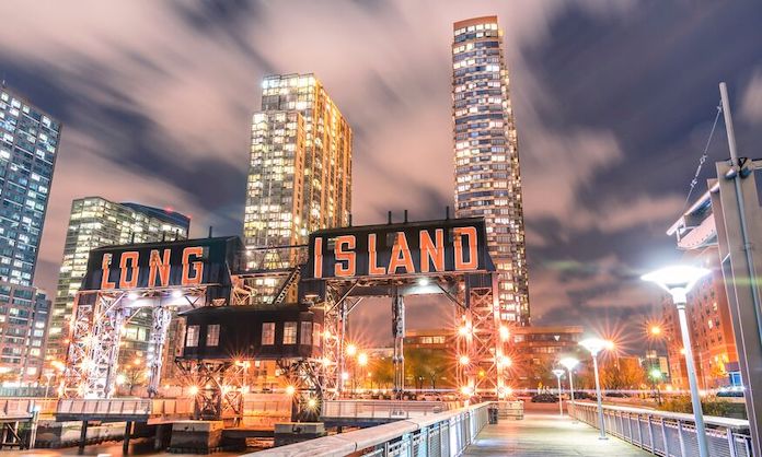 Long Island at night with giant Long Island sign