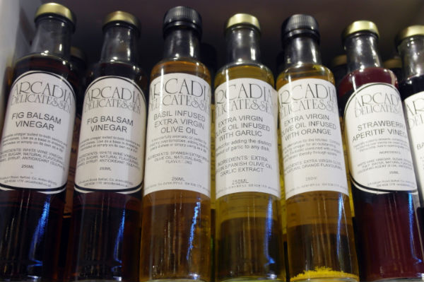 Bottles of oils and vinegars from Arcadia in Belfast