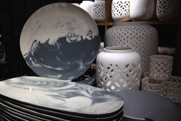 White and grey plates in West Elm in London