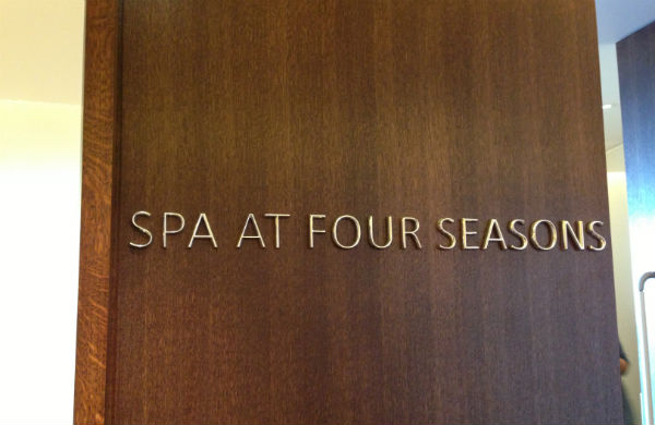 The door to the spa at the Four Seasons Hotel London