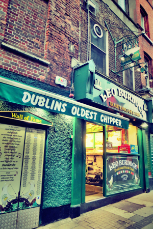 Exterior of the iconic Leo Burdocks chipper in Dublin's city centre.