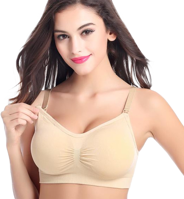 Woman wearing nursing bra