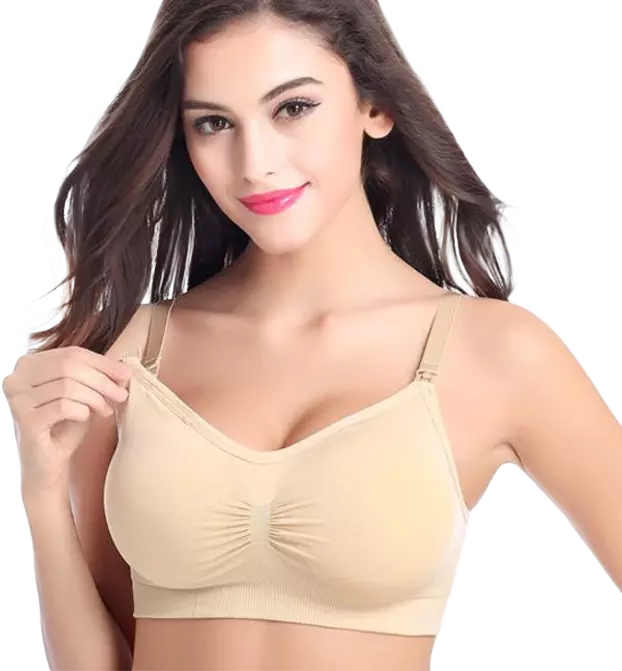 Woman wearing nursing bra