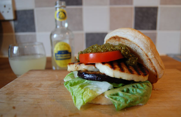 Veggie Burger Recipe: Aubergine and Halloumi Burger