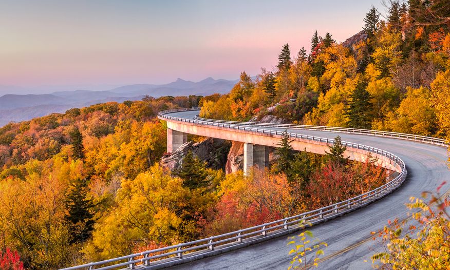 Blue Ridge Parkway at sunset in the fall
