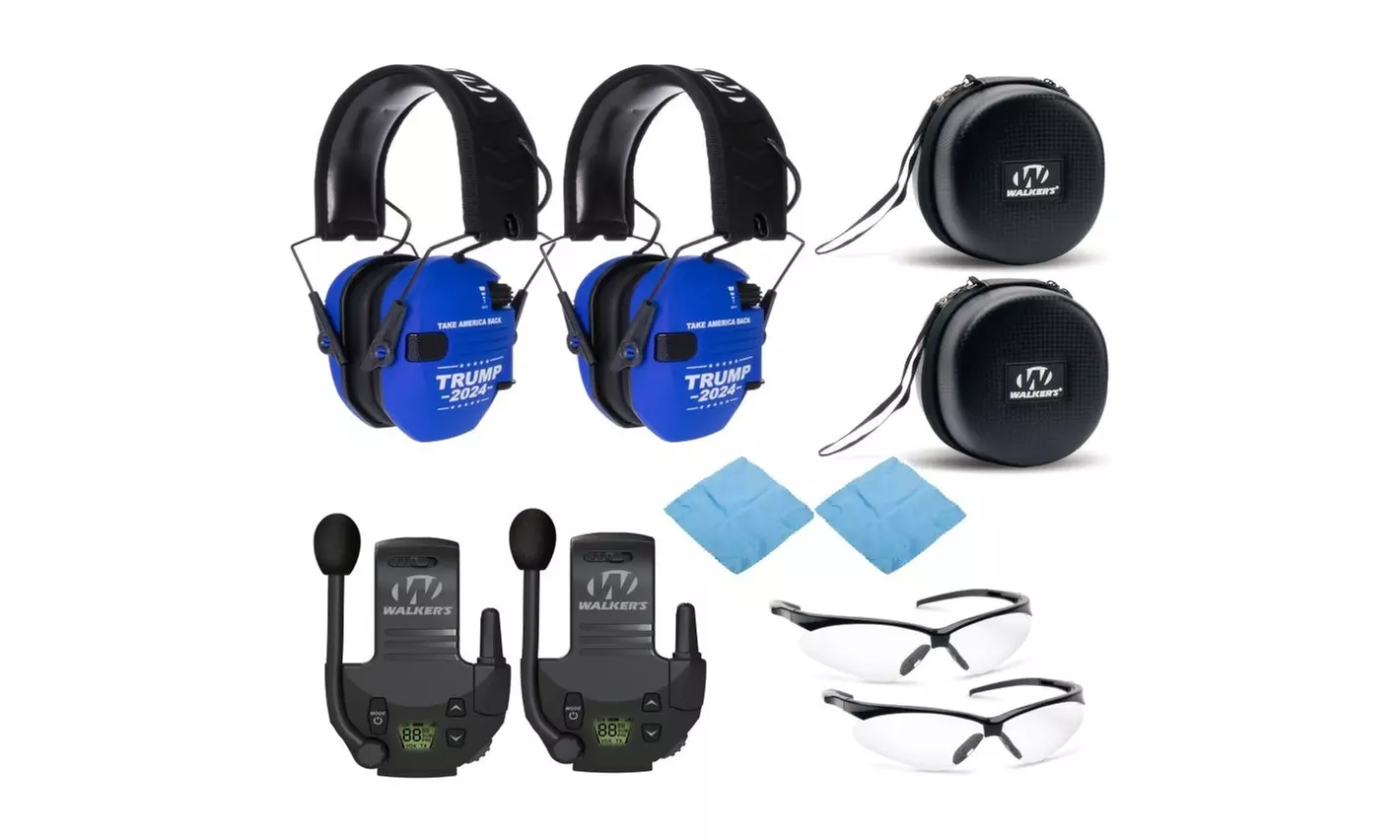 Walkers Razor Slim Shooting Earmuffs (Trump) Bundle w/Walkie Talkies (2-Pack) - Primary Image