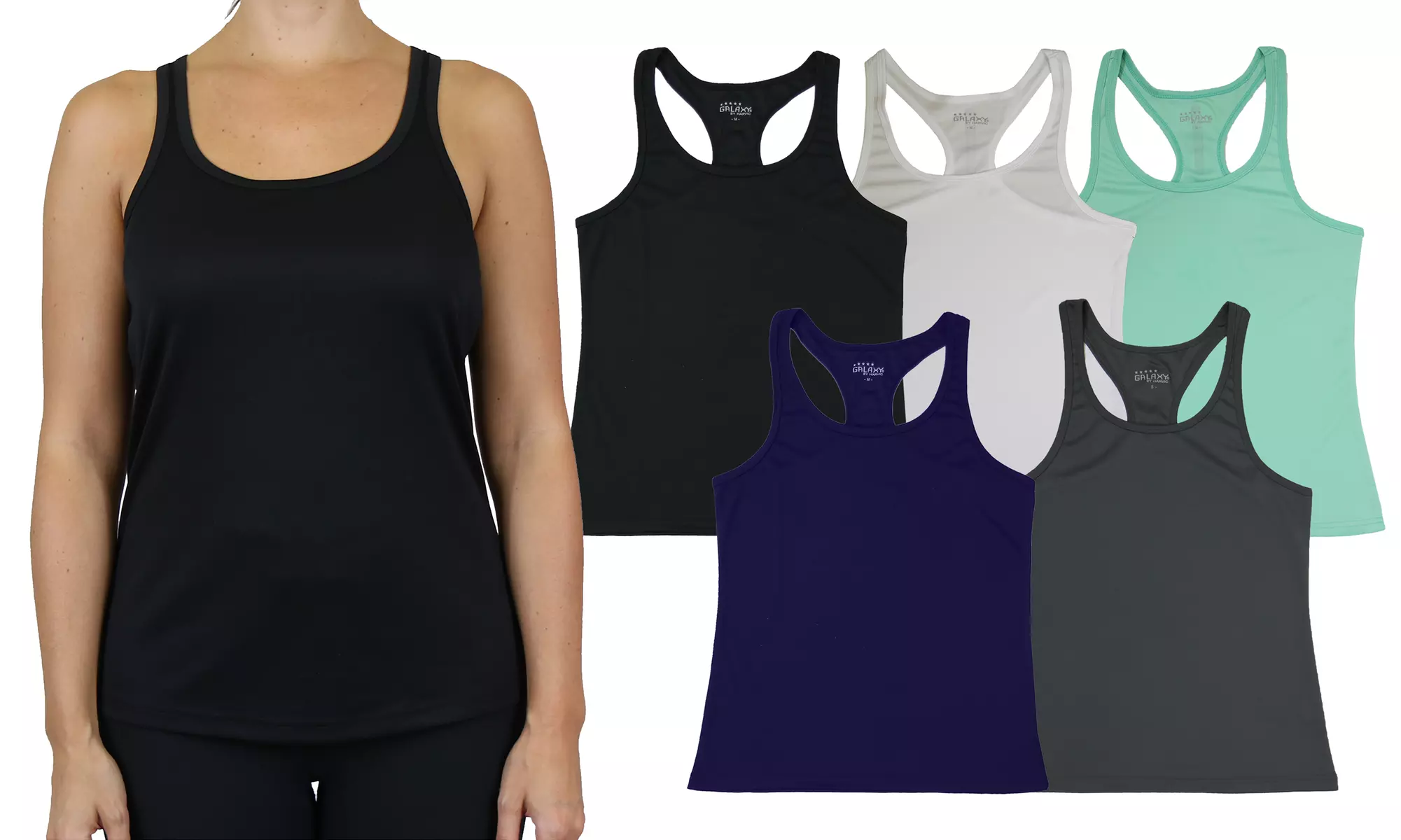 5-Pack Galaxy By Harvic Women's Moisture-Wicking Racerback Tanks