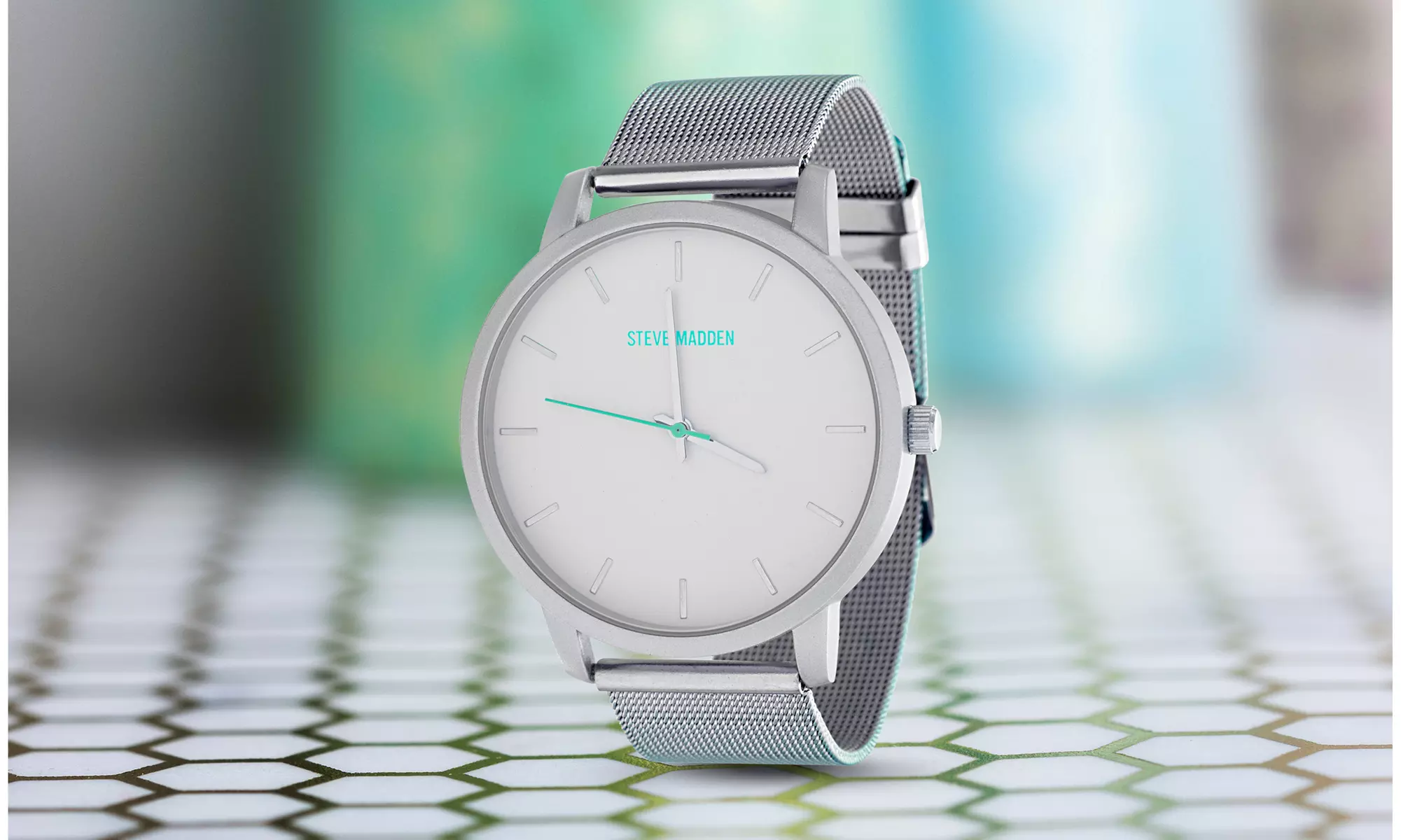 Steve Madden Silver Tone Gradient Mesh Strap Women's Analog Watch - Primary Image