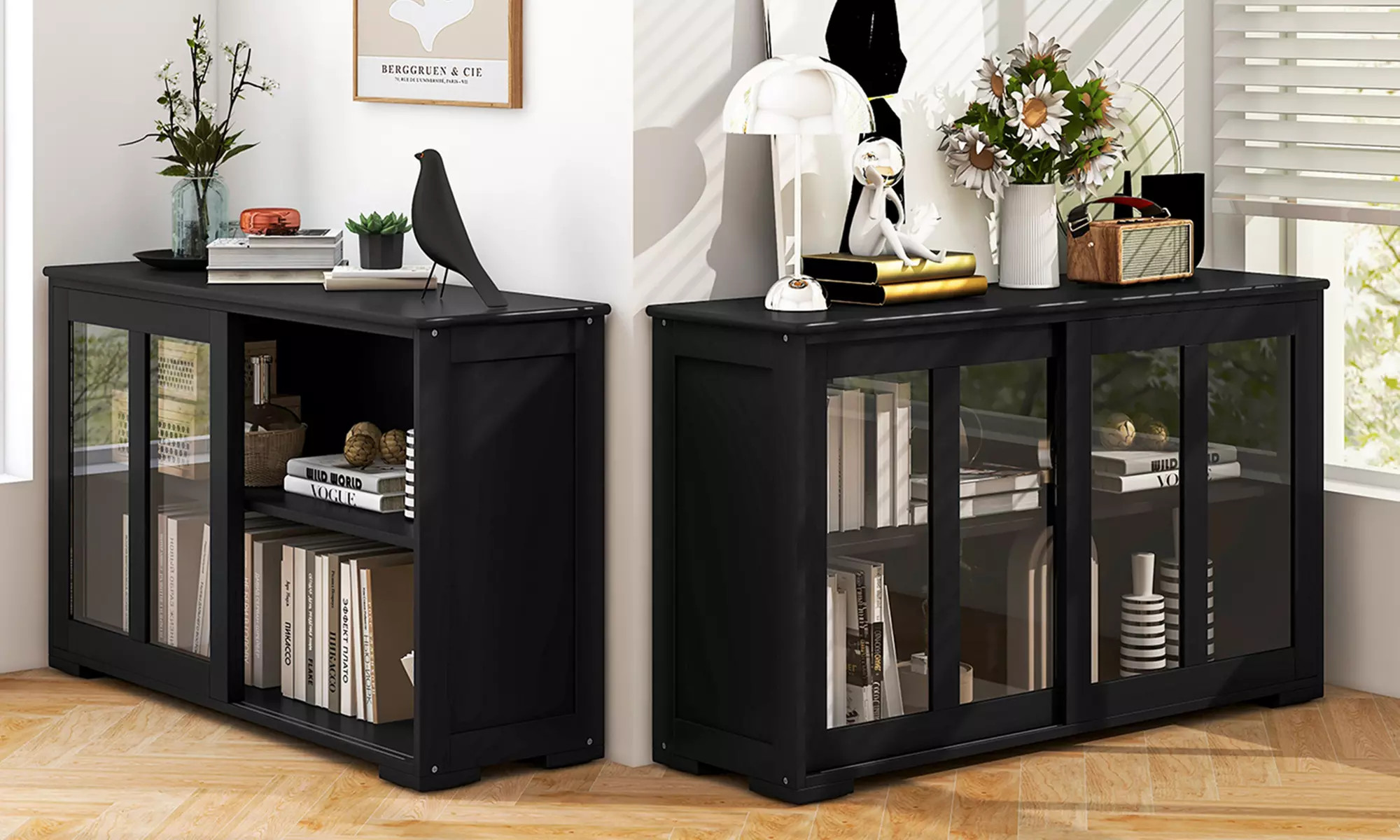 Costway 2-Door Stackable Buffet Sideboard 2 PCS w/ Sliding Tempered Glass Doors - Primary Image