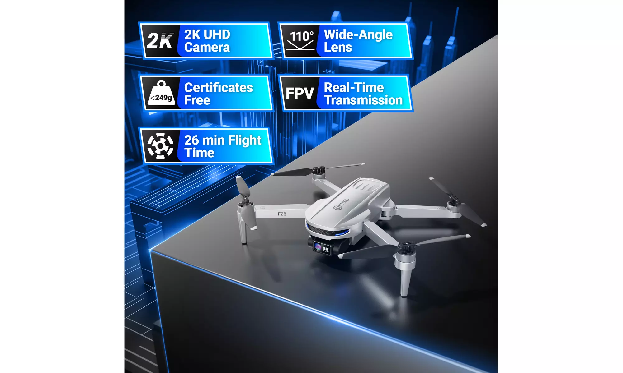 Contixo F28 GPS Drone with Camera, 2K Camera FHD, Foldable FPV, FAA-Exempt