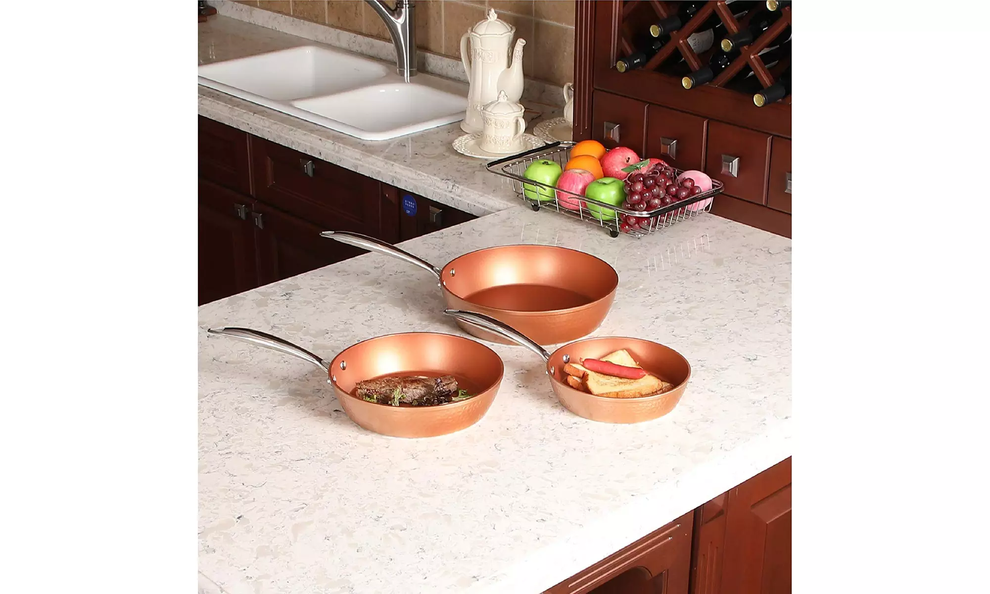 Kitchen Academy Red Copper Ceramic 3 Piece Nonstick Induction Cookware Set - Primary Image