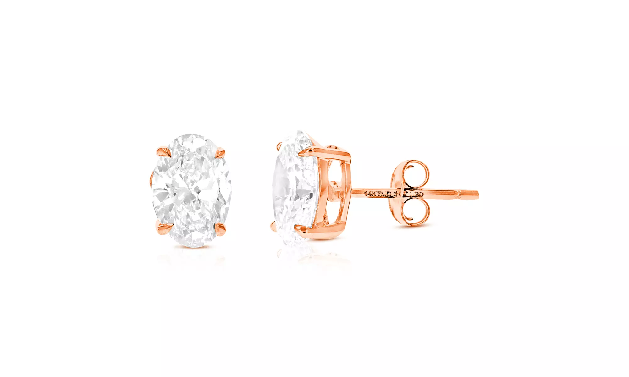 Lab Grown Diamond Stud Earrings Oval Shape in 14K Gold With Butterfly Push Backs