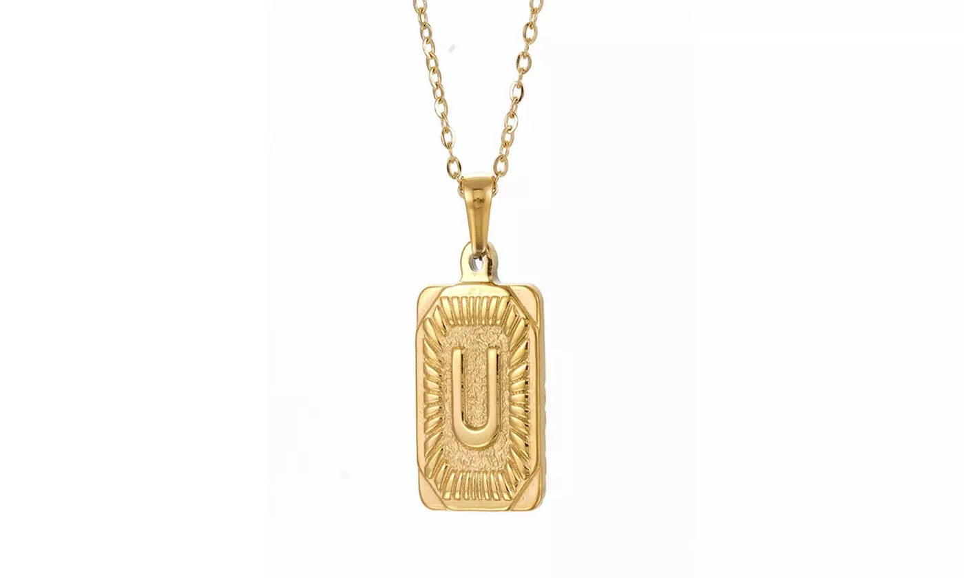 Gold Plated Stainless Steel Initial Pendant with Box Link Chain Necklace