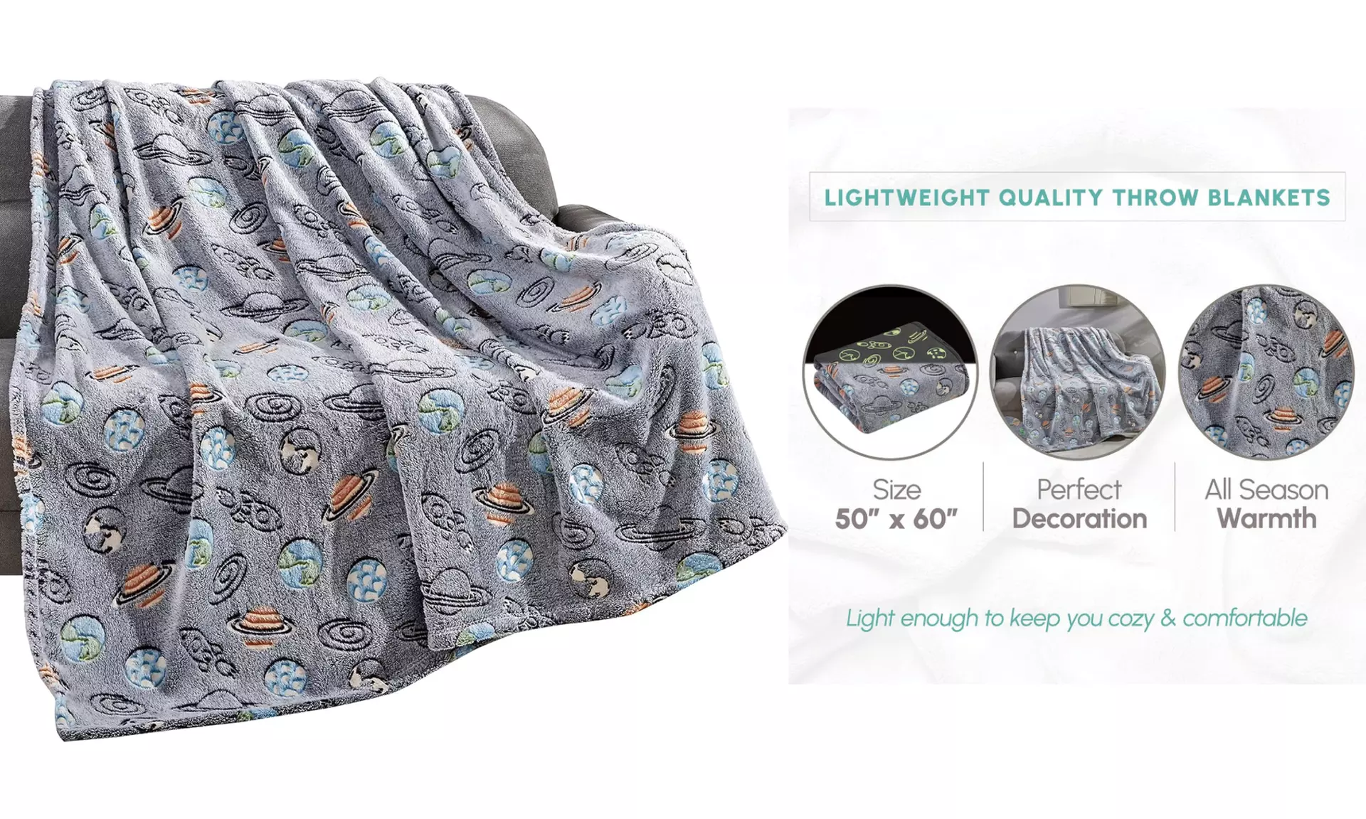 Glow-in-the-Dark 50" x 60" Throw Blankets