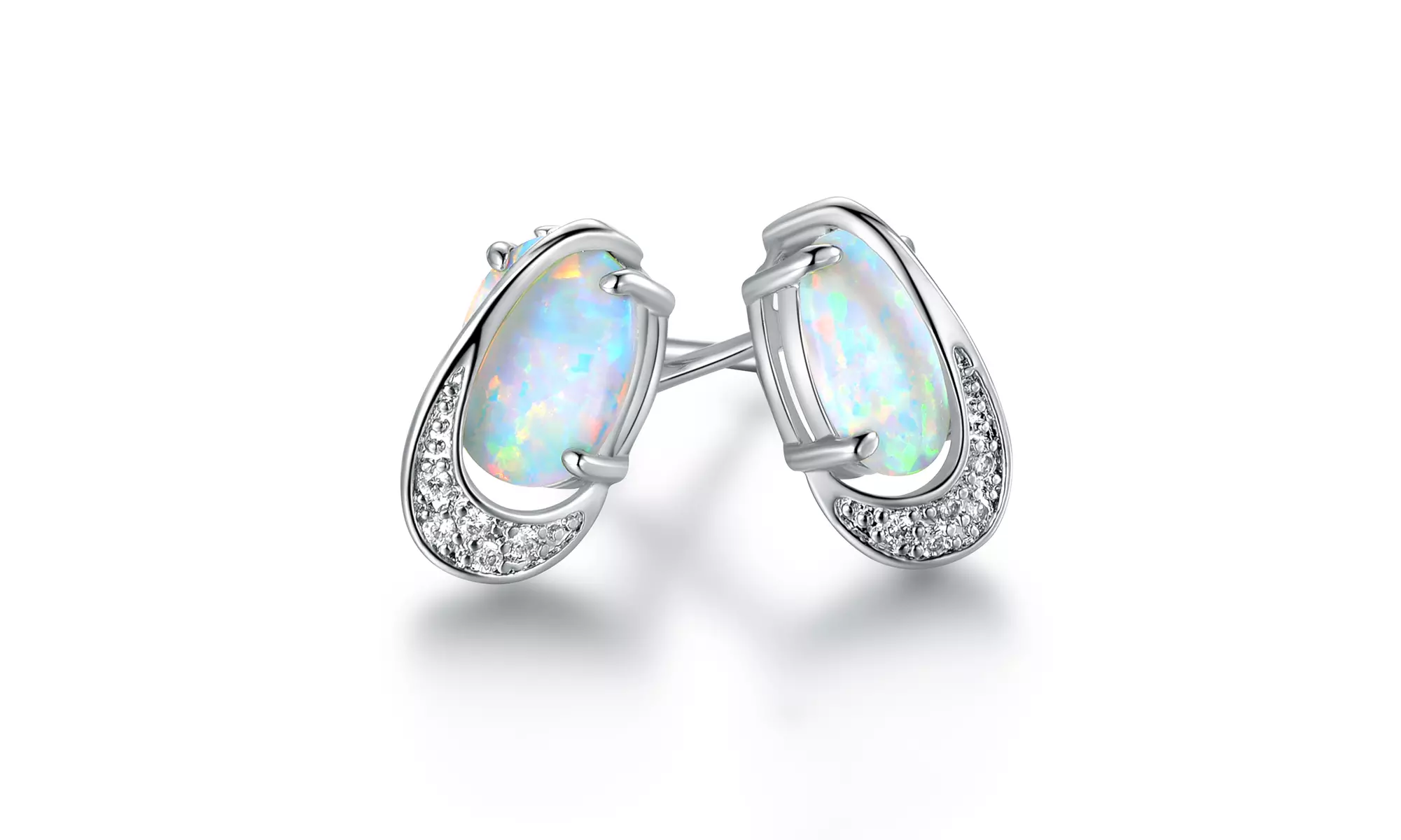 Lab Created Fire Opal Stud Earrings  - Second Medium
