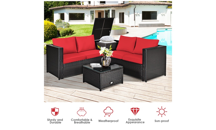 Costway 4PCS Outdoor Patio Rattan Furniture Set Cushioned Loveseat