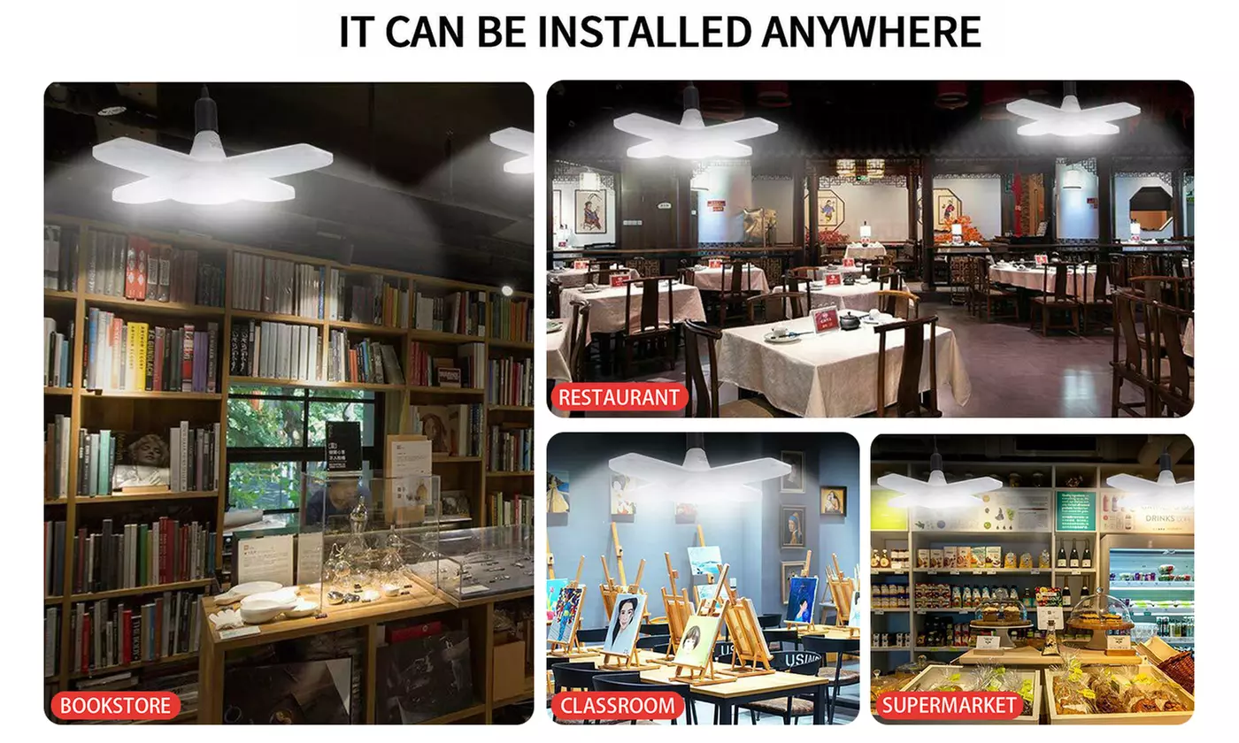 E27 LED Garage Light Bulb Deformable Ceiling Fixture Lights Shop Workshop Lamp