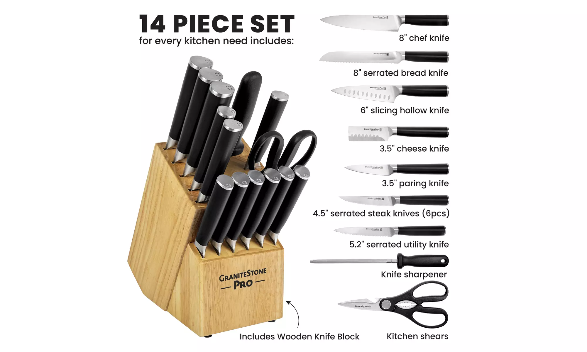 GraniteStone Nutriblade Pro 14-Piece Stainless Steel Premium Knife Block Set