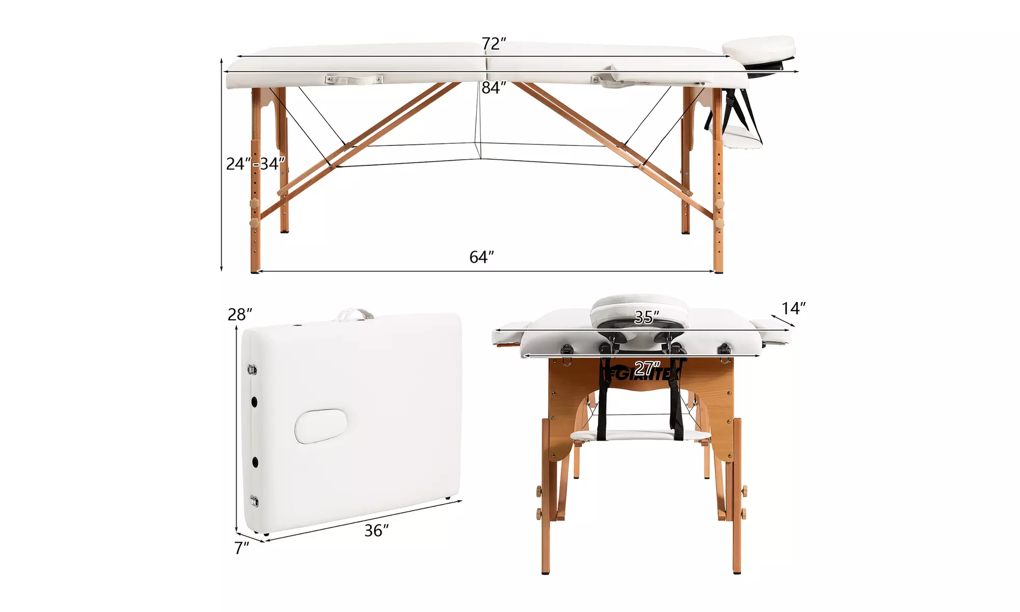 84" Portable Massage Table Adjustable Spa Bed with Carry Case