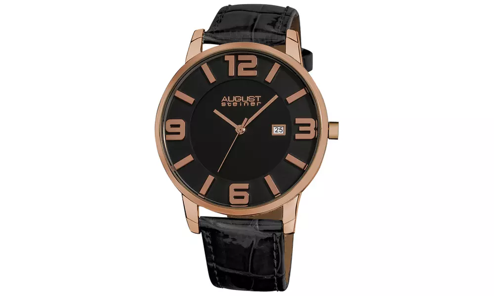 August Steiner Men's Swiss Quartz Date Leather Strap Watch ASGP8055RG