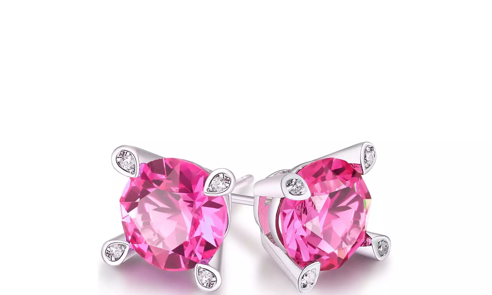 Pink Sapphire Round Studs in 18K White Gold