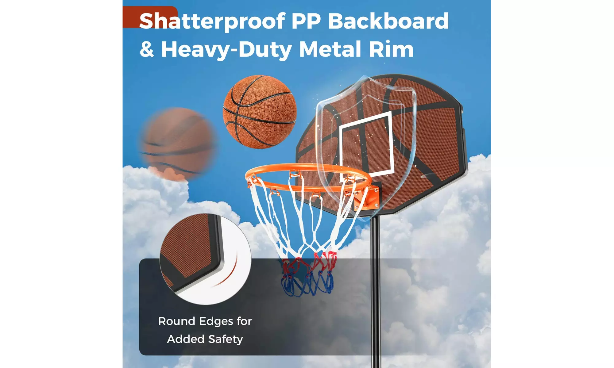 Basketball Hoop 5.6-6.5 FT Height Adjustable for Kids w/ Shatterproof Backboard