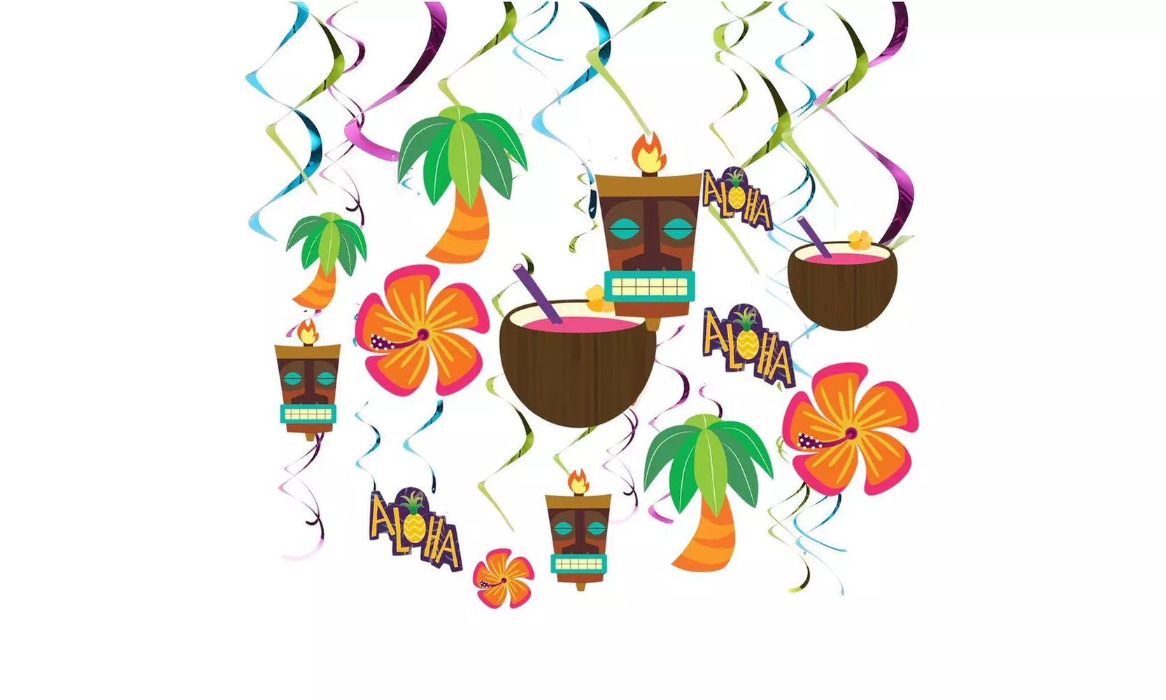 30 Pieces Luau Swirl, Hawaiian Party Decor, Hanging Streamer Party Supplies - Primary Image