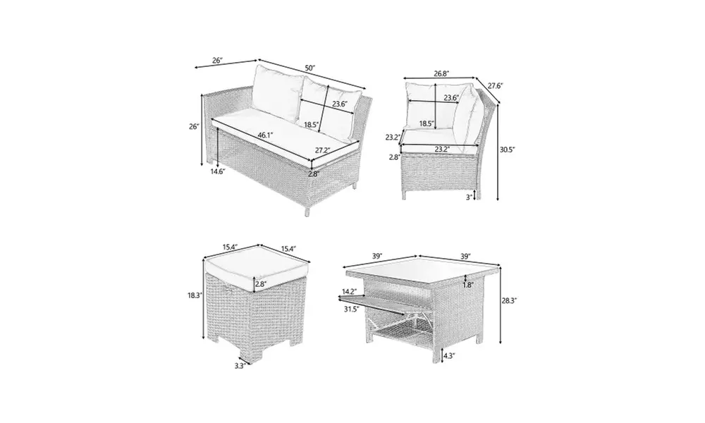 8 Piece Outdoor Conversation Set, Dining Table Chair with Ottoman, Cushions