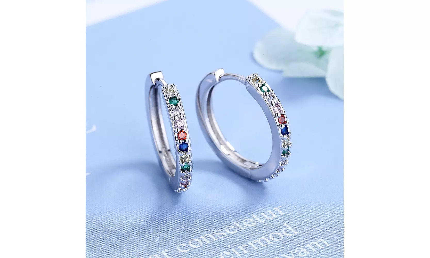 18K Gold & Multi-Color Huggie Hoop Earring with genuine crystals