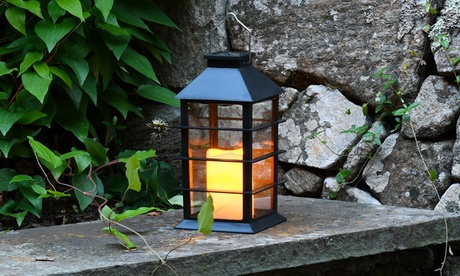 Solar Powered Lantern With LED Candle Traditional