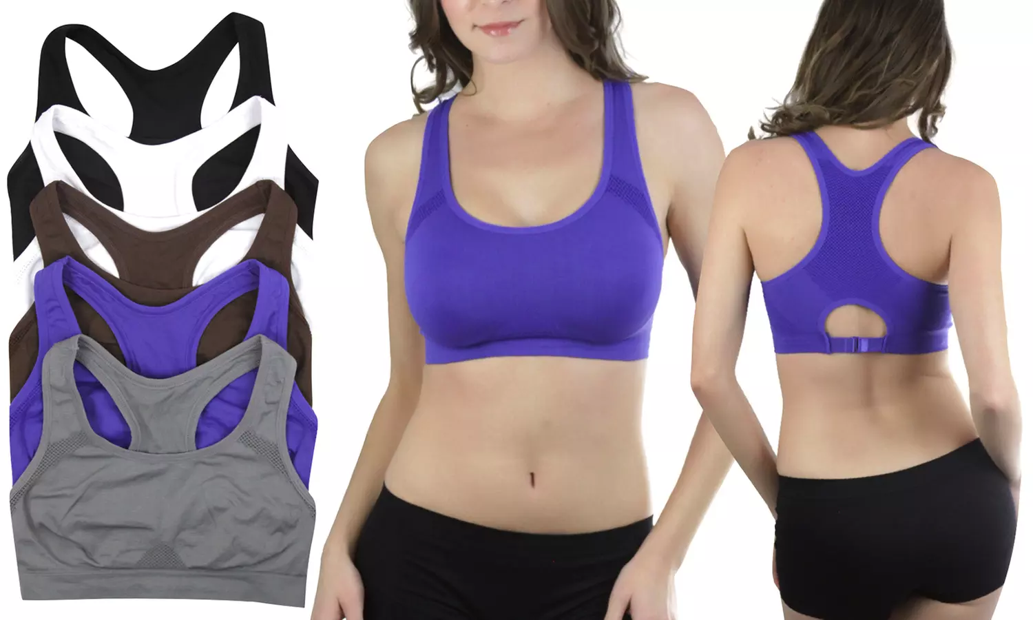 (6-Pack) Women's Wireless Double Layer Racerback Athletic Bra - Primary Image