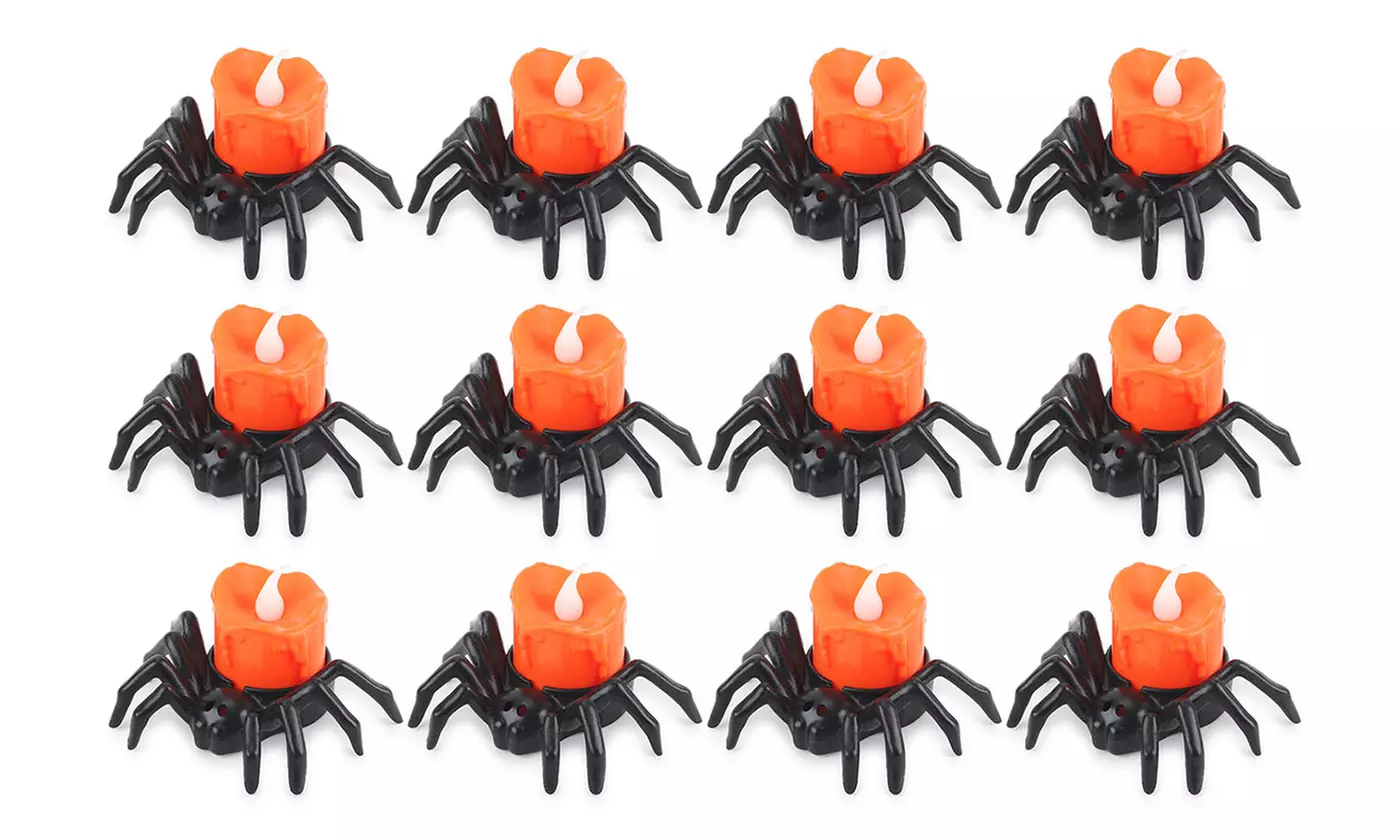 12 PCS Halloween Flameless Spider LED Candles Tea Light Halloween Party Decor