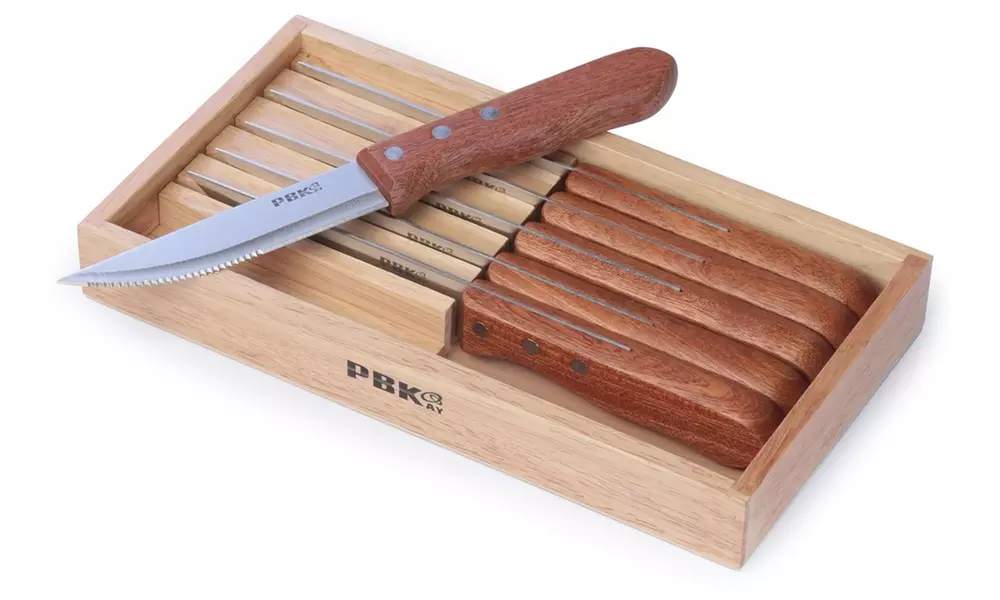 Wooden Steak Knife Set, Premium Stainless steel Knives with wood Handle,set of 6 - Primary Image