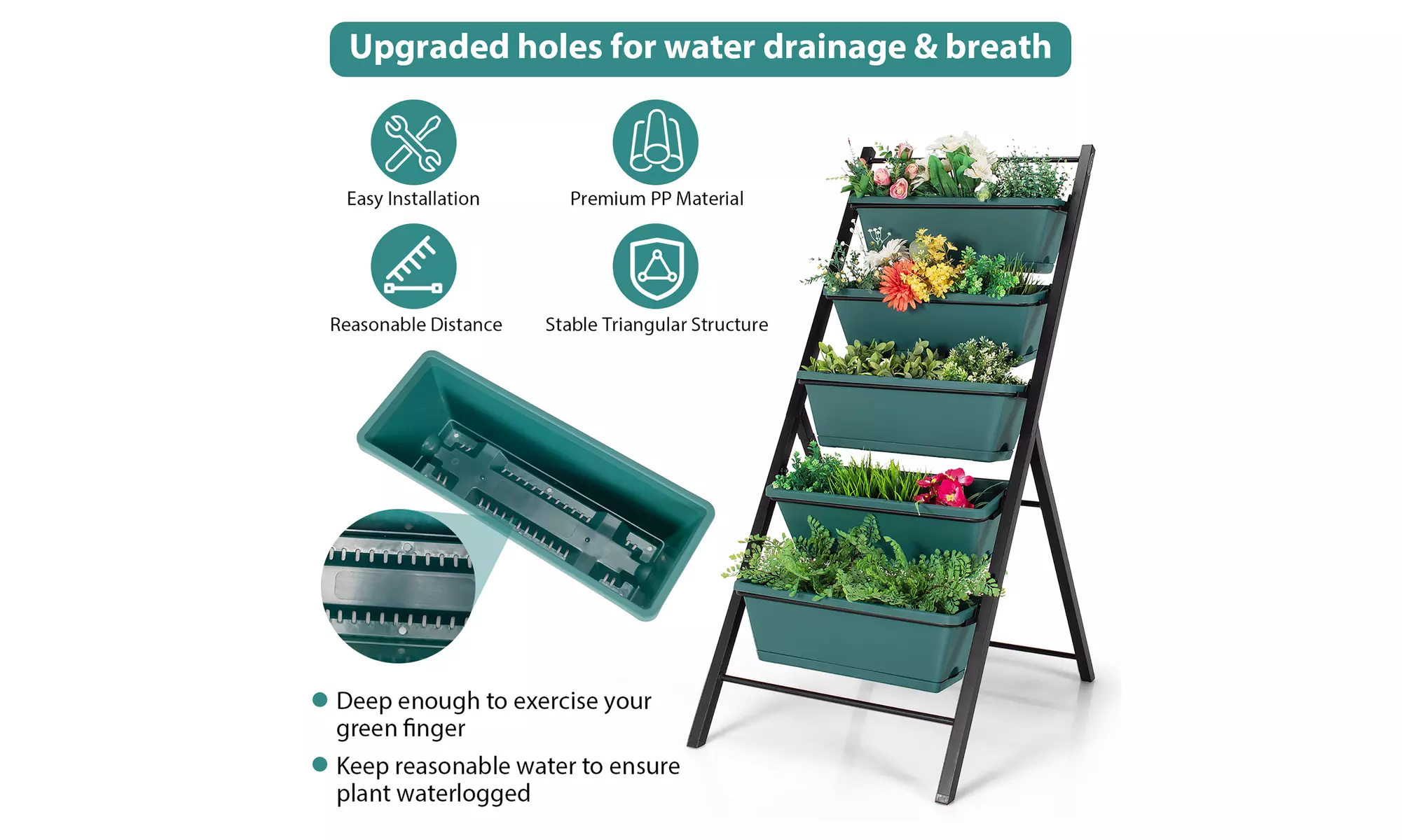 5-tier Vertical Garden Planter Box Elevated Raised Bed w/5 Container