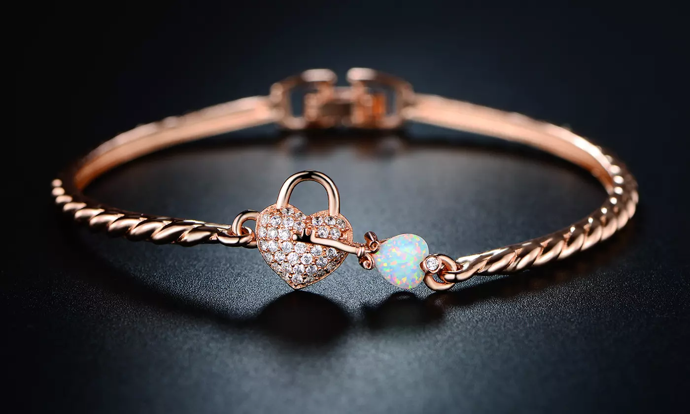 Women's Lab-Created Opal Heart & Key Bangle By Peermont - Primary Image