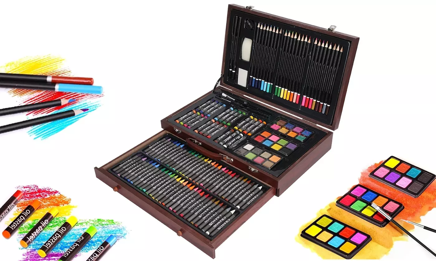 iMounTEK Deluxe Wood Box Professional Art Painting and Drawing Set (140-Piece) - Primary Image