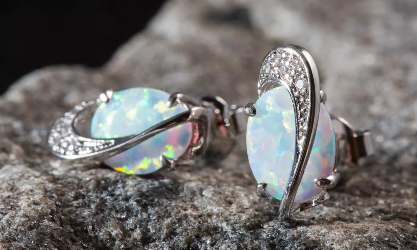 Lab Created Fire Opal Stud Earrings  - Primary Image