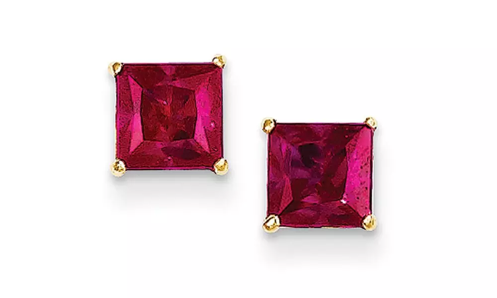 2.00 CTW Princess-cut Birthstone Studs in 14K Solid Gold by Jacmor