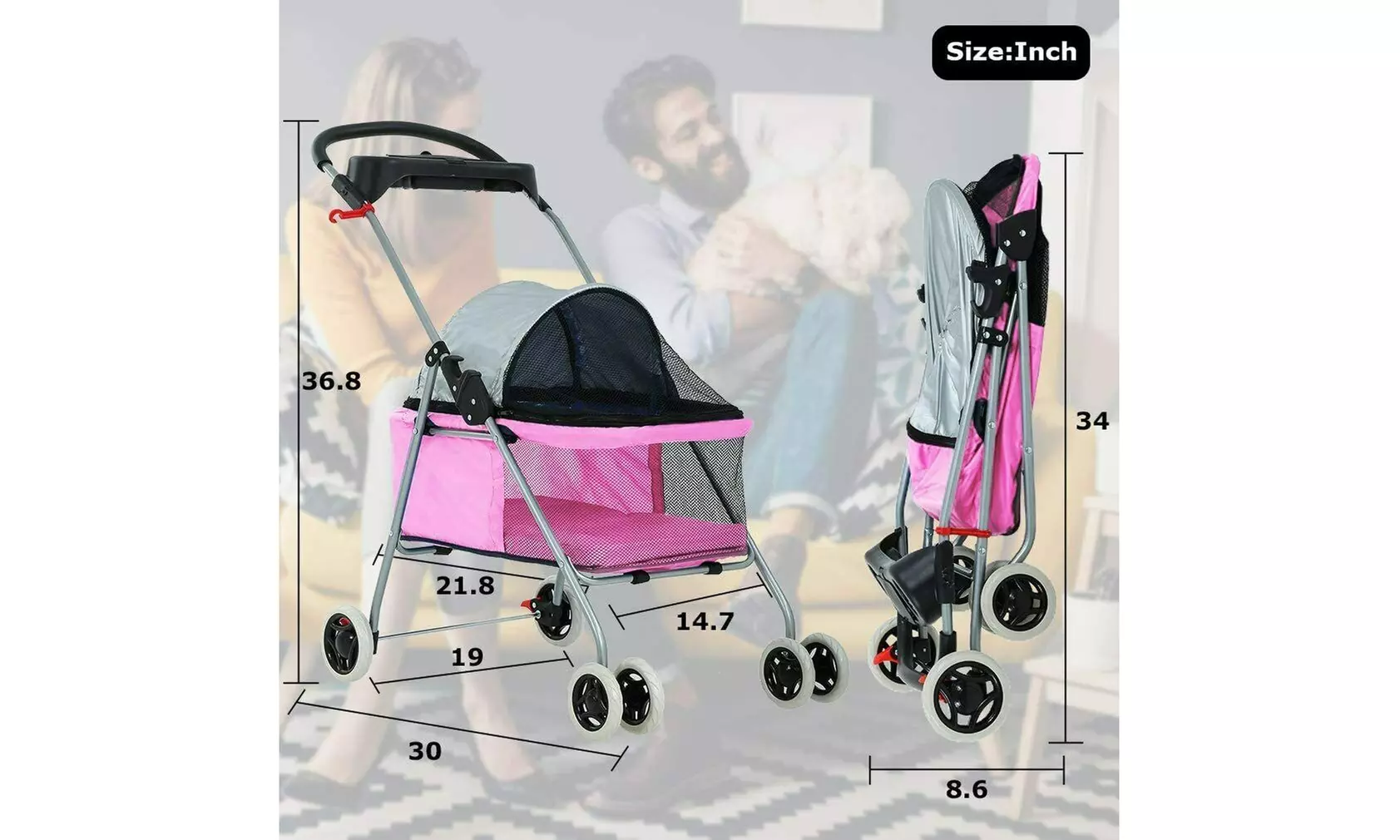 Pet Stroller 4 Wheels Posh Folding Waterproof Portable Travel Cat Dog Stroller - Second Medium