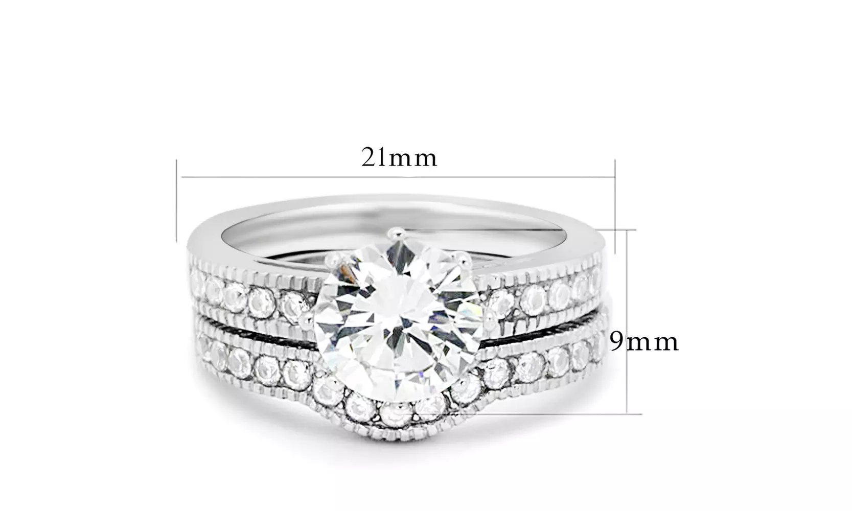 Women's Round Cut Cubic Zirconia Stainless Steel Wedding Ring Set 