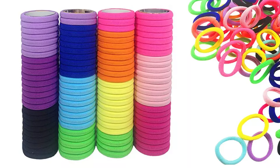 Trendy Vivid Rainbow Colored Elastic Hair Ties - 100 And 200 Count - Primary Image
