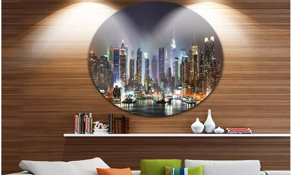 New York Times Square in Blue Light' Ultra Glossy Cityscape Circle Wall Art - Primary Image