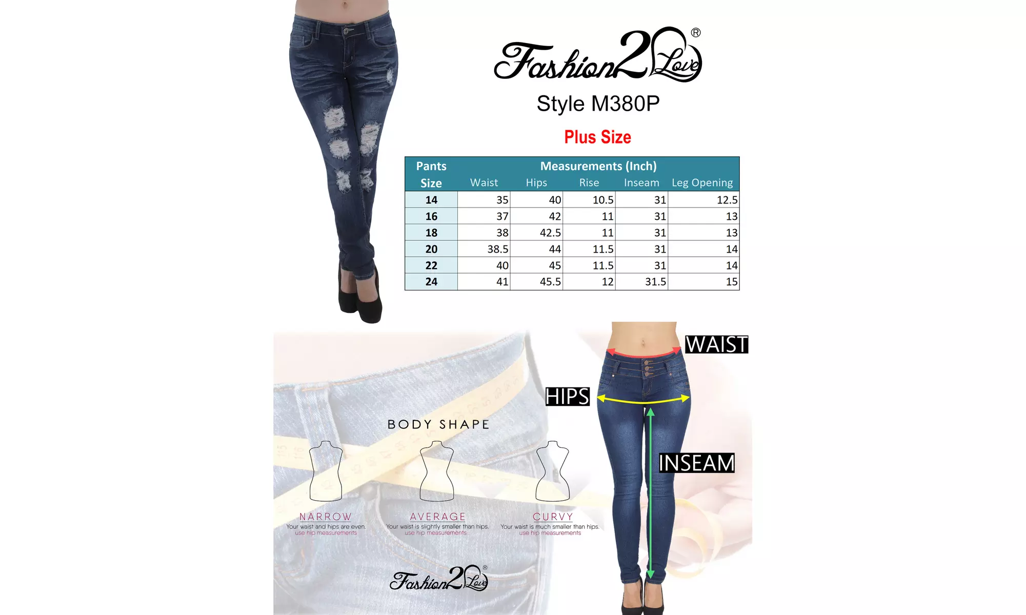 M380P Plus Size Mid Waist Colombian Design Ripped Skinny Jeans - Second Medium