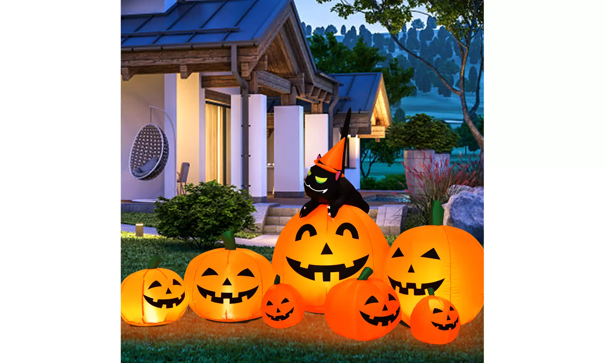 Costway Halloween 7.5 FT Inflatable Pumpkin Combo Decoration w/ Witch Black Cat