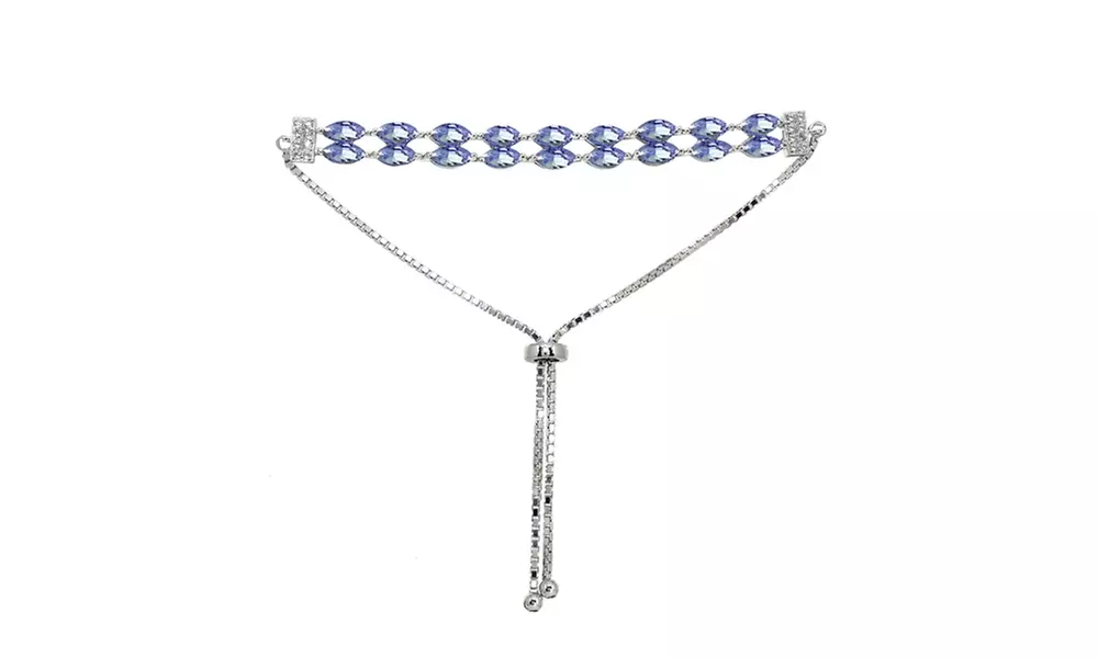 Marquise-Cut Layered Tanzanite & White Topaz Tennis Style Bracelet in 925 Silver