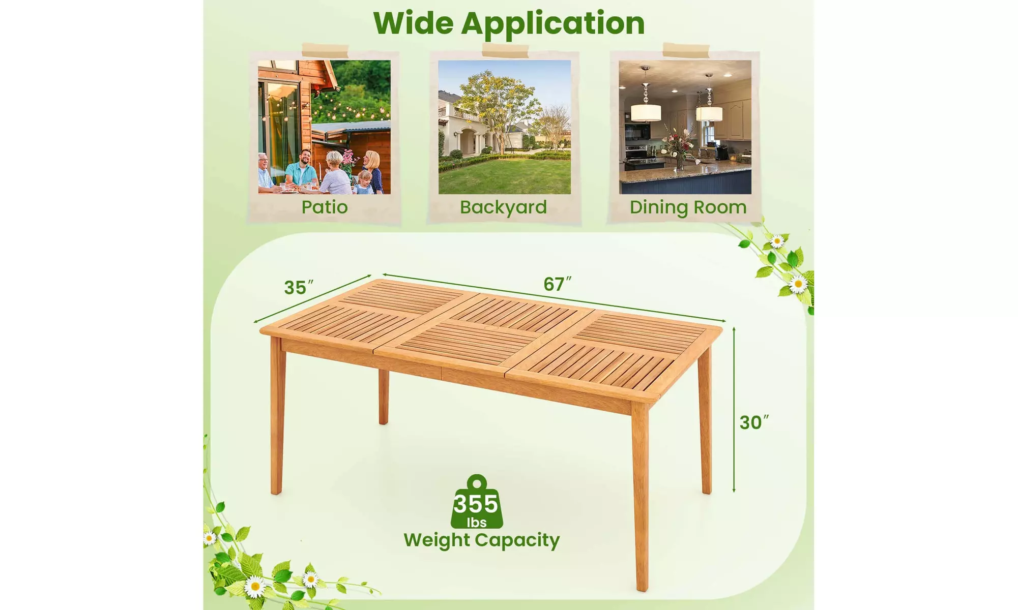 Costway 6/8-Person Outdoor Acacia Wood Dining Table with 1.96" Umbrella Hole