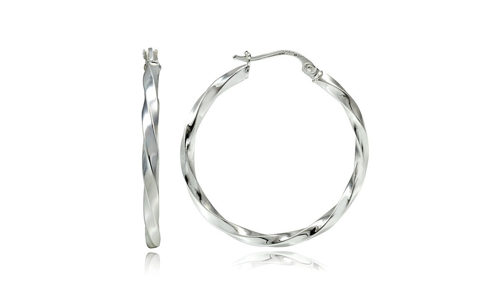 Sterling Silver 2mm Twist Round Hoop Earrings, 30mm