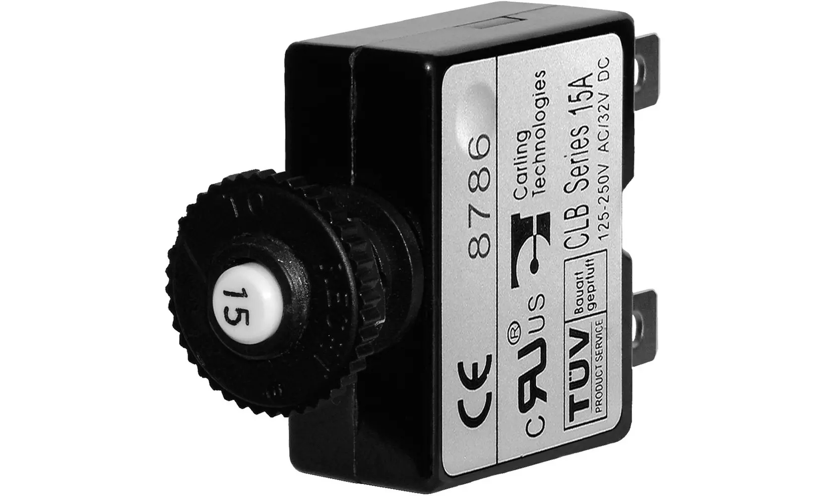 Blue Sea System 7056 15A Push Button Thermal with Quick Connect Terminals - Primary Image